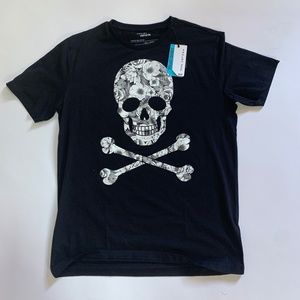 Black Size L Skull and Crossbones T-Shirt on Projekt Raw Liquid Cotton T-Shirt